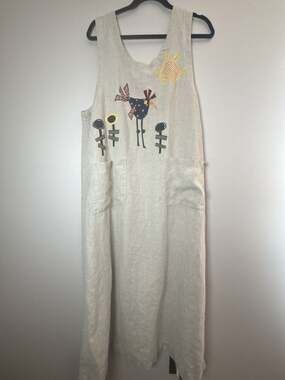 Mishi 100% Wearable Linen Jumper Dress with Bird and Sun Applique XL